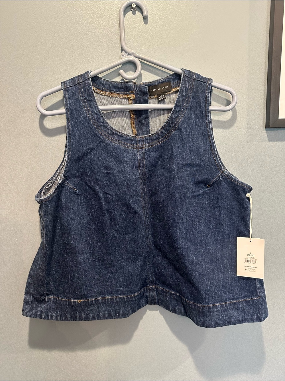 Split-Back Dark Blue Denim Tank Top by Free Assembly